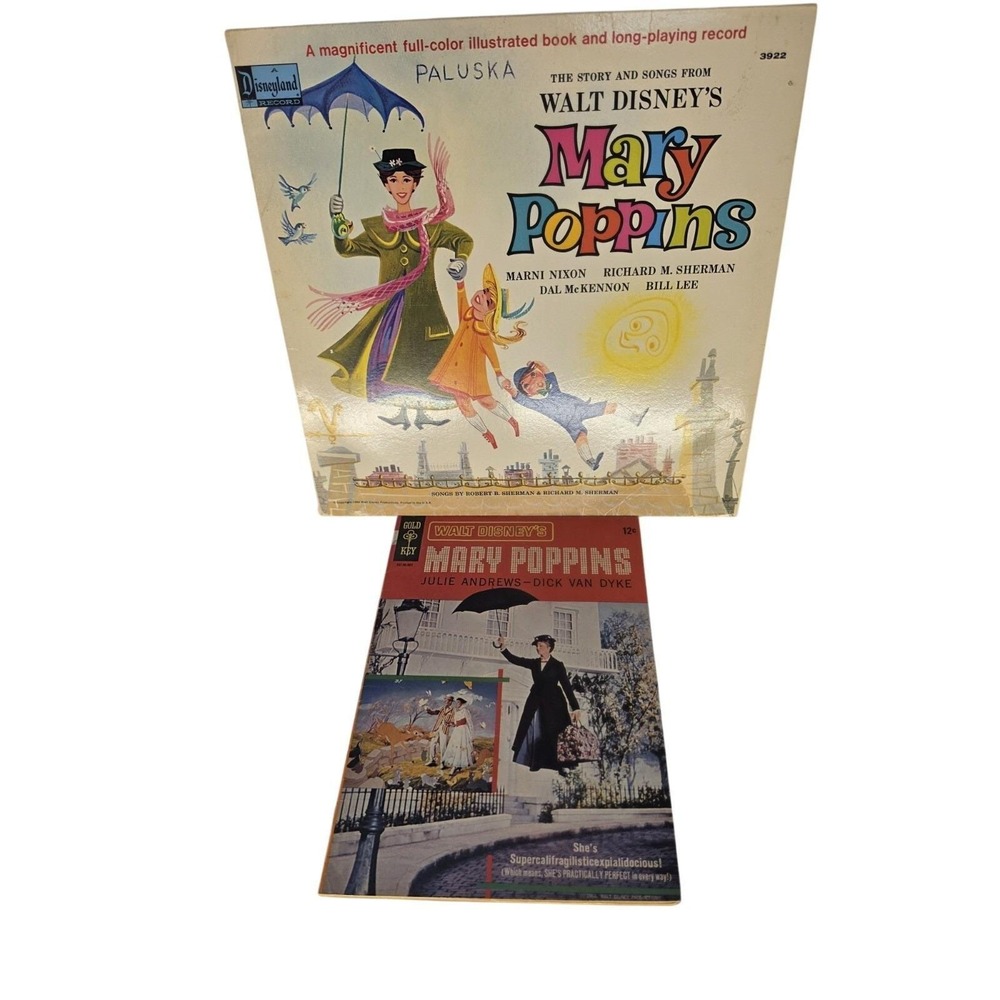 1964 Walt Disney Mary Poppins LP Record Storybook 3922 + Gold Key Comic Lot